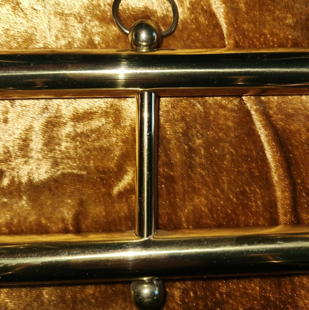 Vintage 1970s Beautiful Gold Brass Wall Mounted Coat Rack Hooks Porcelain Knobs